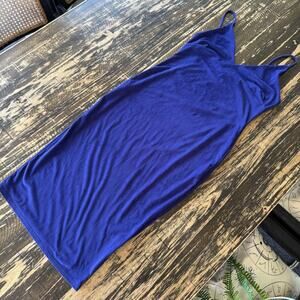 AGACI - Blue Suede Spaghetti Strap Party Dress - MEDIUM